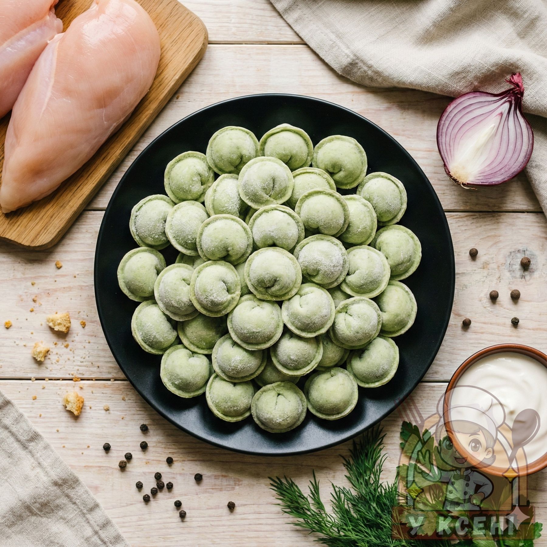 Пельмені з Куркою (в Шпинатному тісті)