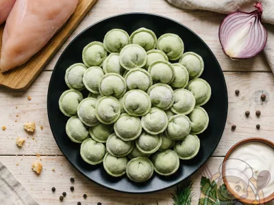 Пельмені з Куркою (в Шпинатному тісті)